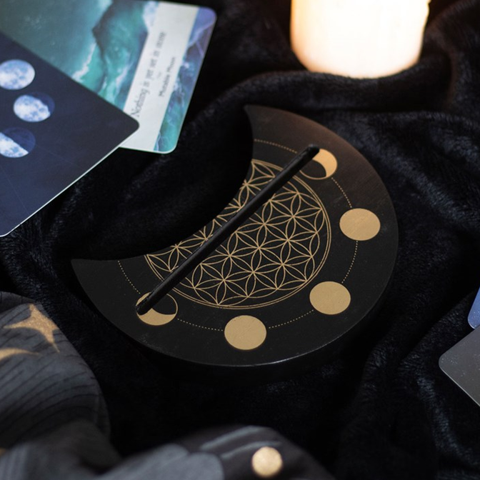 Eleanoras BLACK FLOWER OF LIFE CRESCENT MOON TAROT CARD STAND 