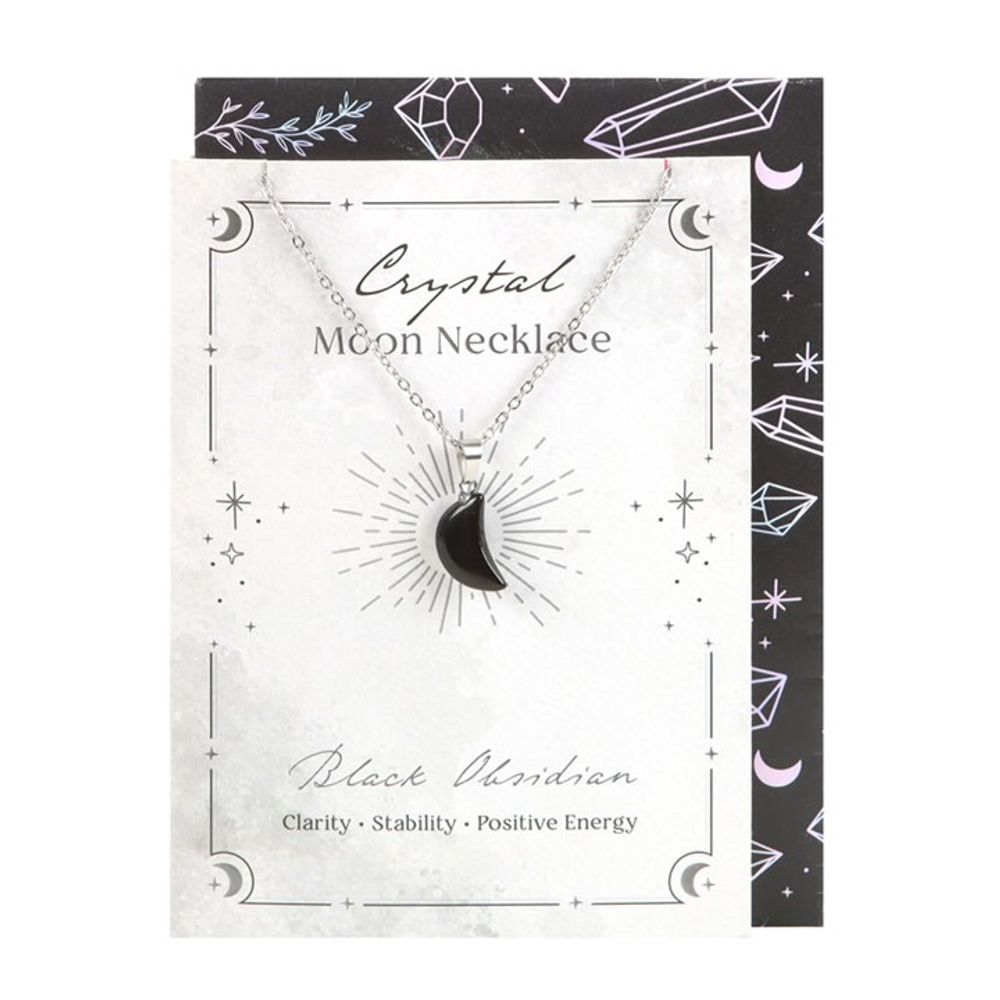 Eleanoras BLACK OBSIDIAN CRYSTAL MOON NECKLACE ON GREETING CARD Jewellery