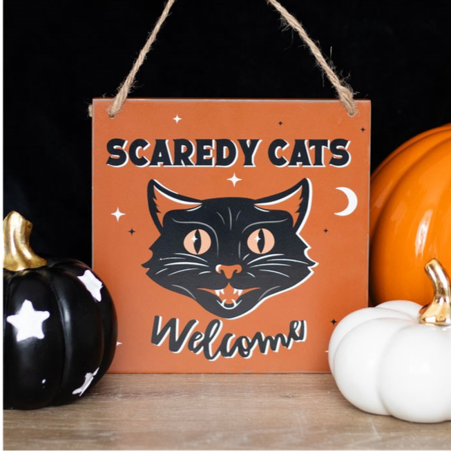 Eleanoras SCAREDY CATS WELCOME HANGING SIGN Wall Hangings & Plaques