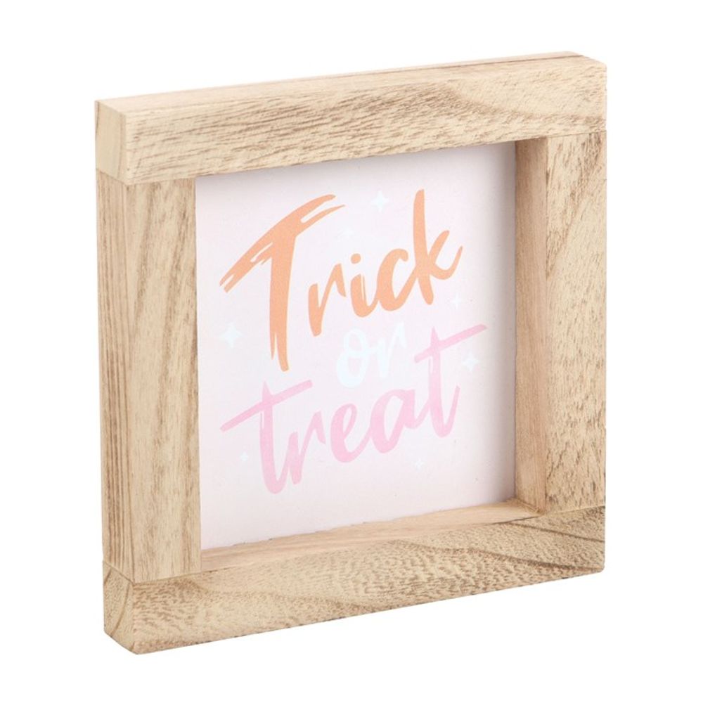 Eleanoras PINK TRICK OR TREAT WOODEN FRAME SIGN Signs & Plaques