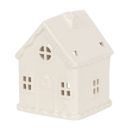 Eleanoras WHITE GINGERBREAD HOUSE TEALIGHT HOLDER Candle Holders