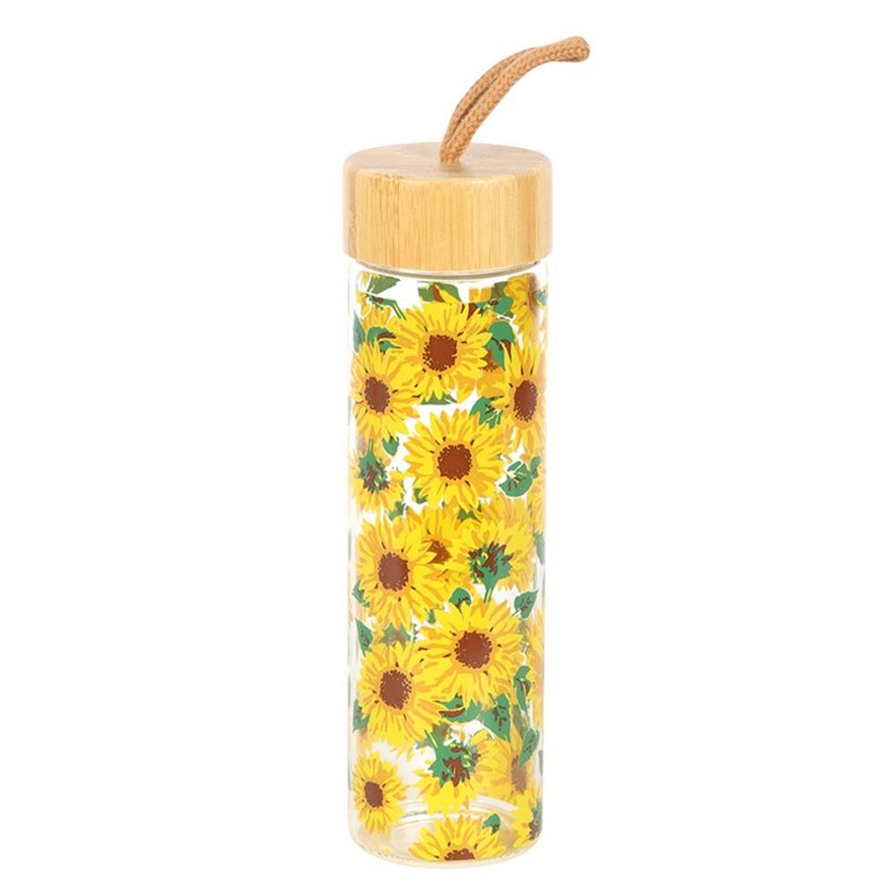 Eleanoras Sunflower Print Glass Water Bottle Drinkware