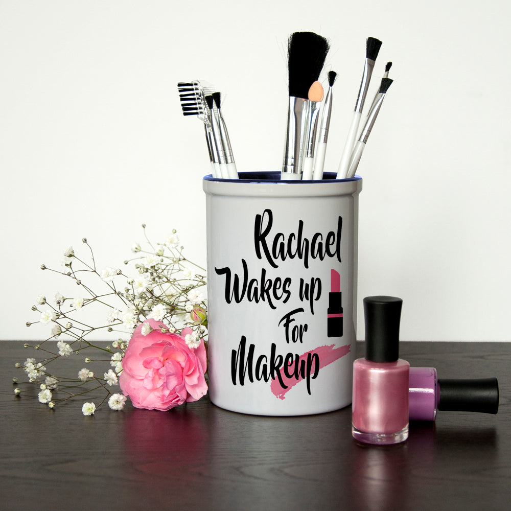 Eleanoras Personalised Wakes Up For Make Up Brush Holder Beauty Accessories