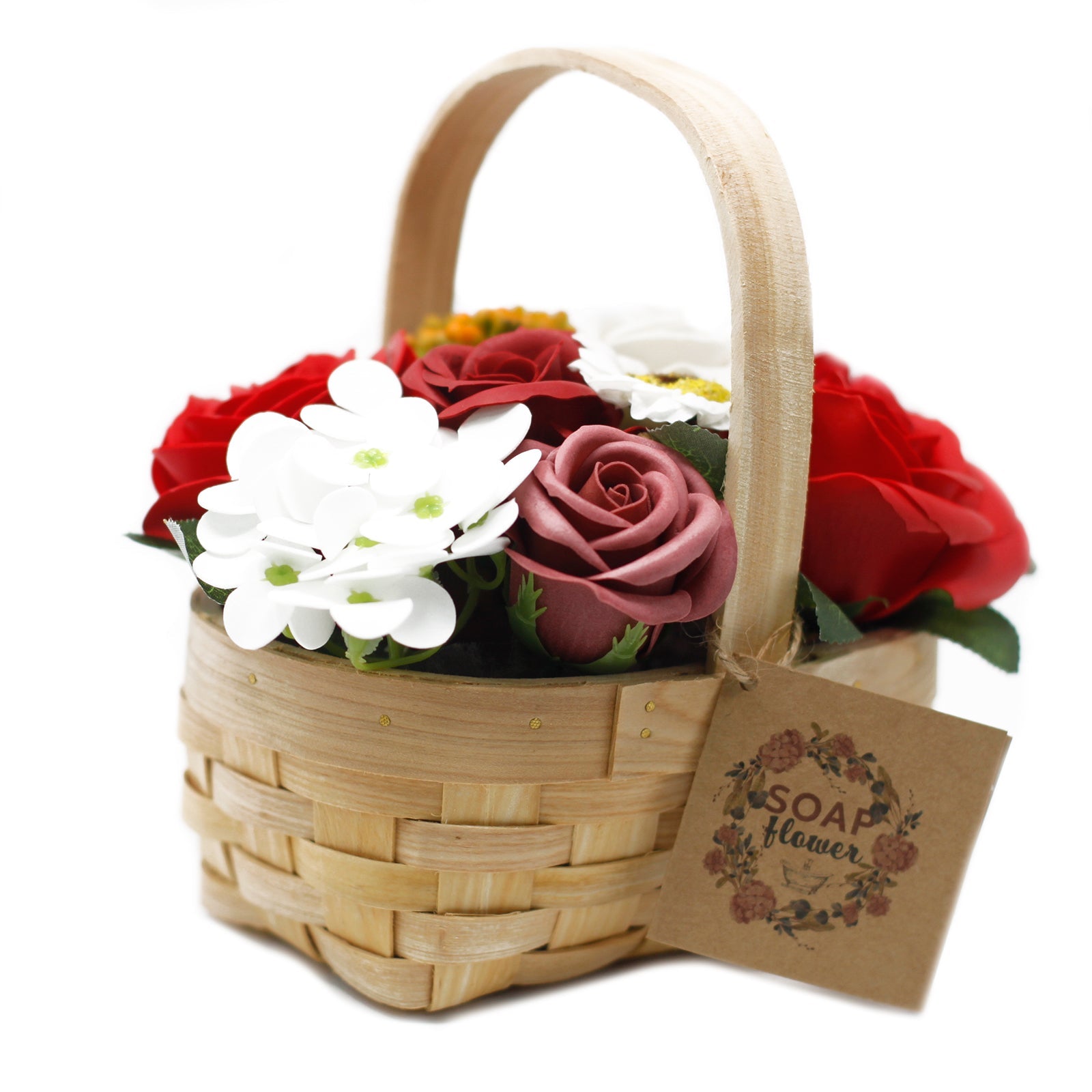 Eleanoras Medium Red Bouquet in Wicker Basket 