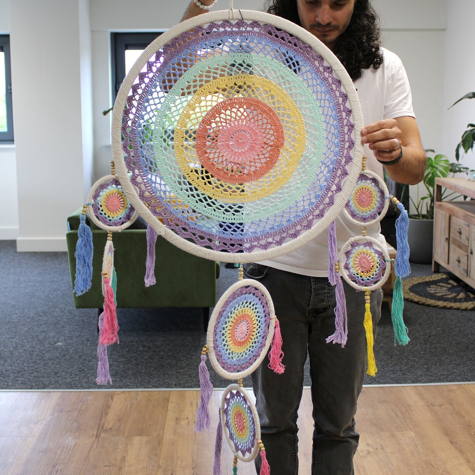 Eleanoras Pastel Rainbow Large Dreamcatcher 55 cm Dreamcatchers