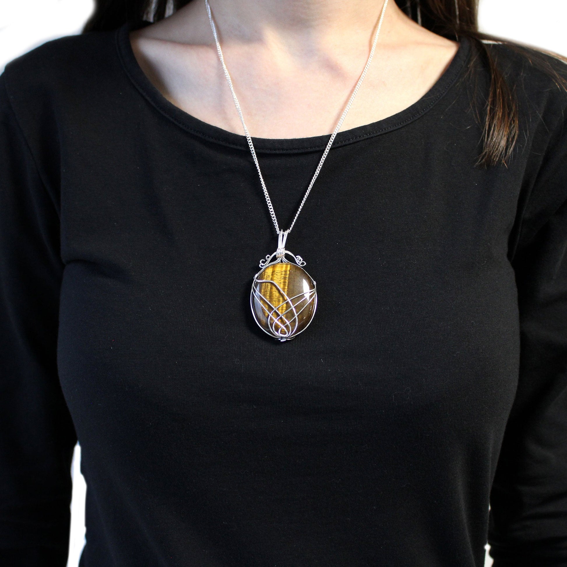 Eleanoras Tiger Eyes Swirl Wrapped Gemstone Necklace 