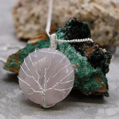 Rose Quartz Tree of Life Gemstone Necklace