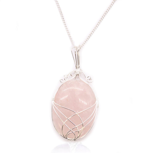 Eleanoras Rose Quartz Swirl Wrapped Gemstone Necklace 