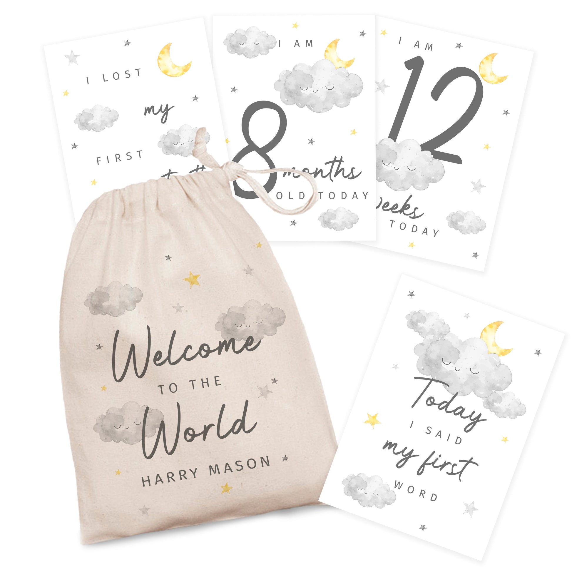 Eleanoras CLOUD PERSONALISED BABY MILESTONE CARDS 