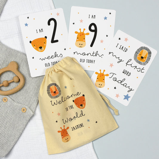 SCANDI SAFARI ANIMALS PERSONALISED MILESTONE CARDS  from Eleanoras