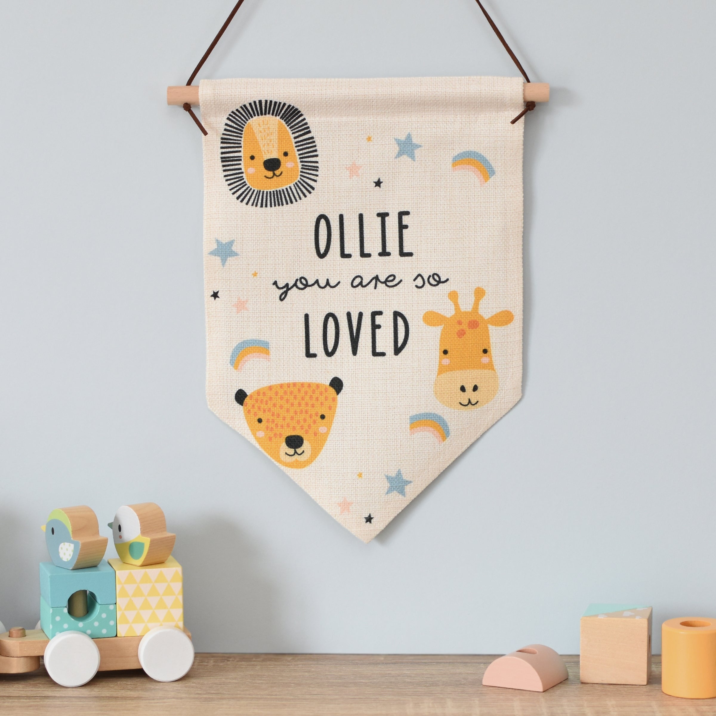 Eleanoras Scandi Safari Animals Personalised Hanging Banner Wall Art & Prints