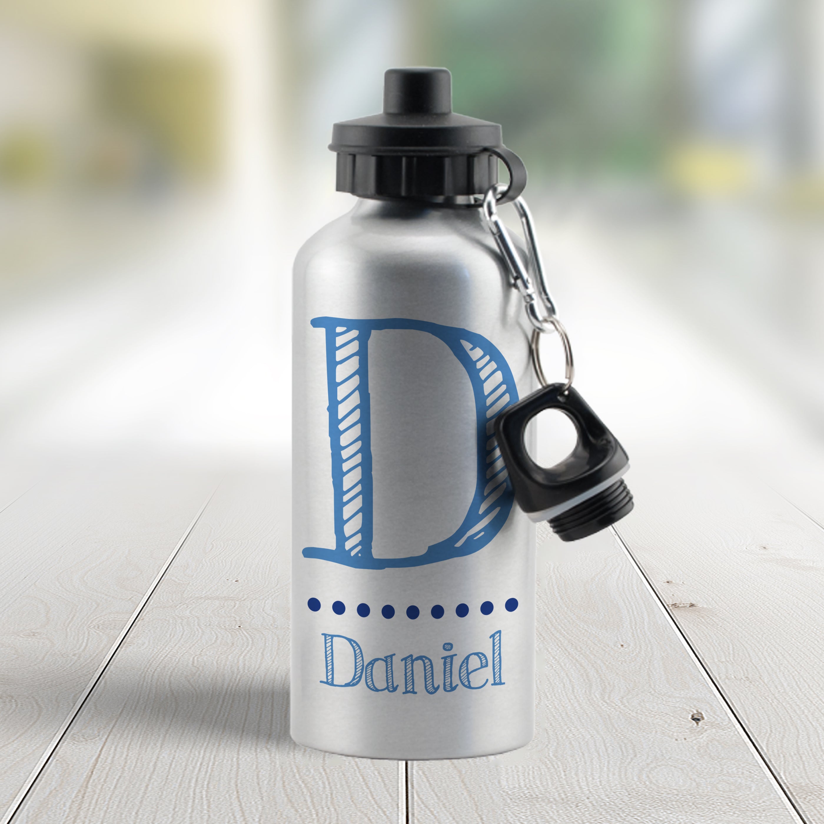 Eleanoras Personalised Blue Name Silver Drinks Bottle 
