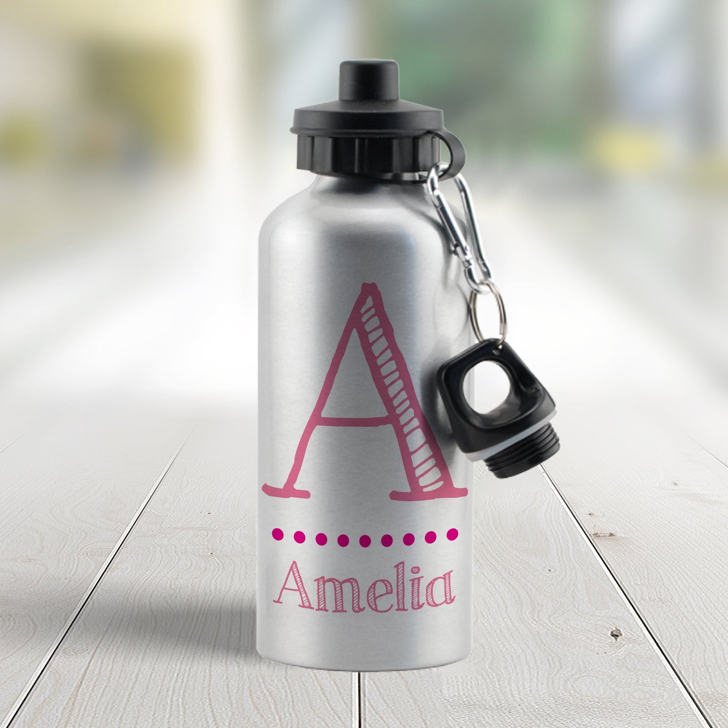 Eleanoras PINK PERSONALISED SILVER DRINKS BOTTLE 