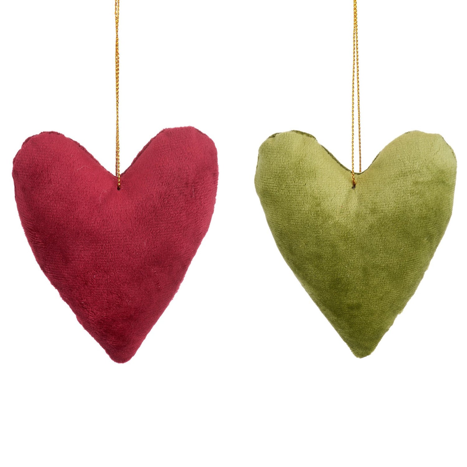 Eleanoras Handmade Green and Red Velvet Hanging Heart Decorations 