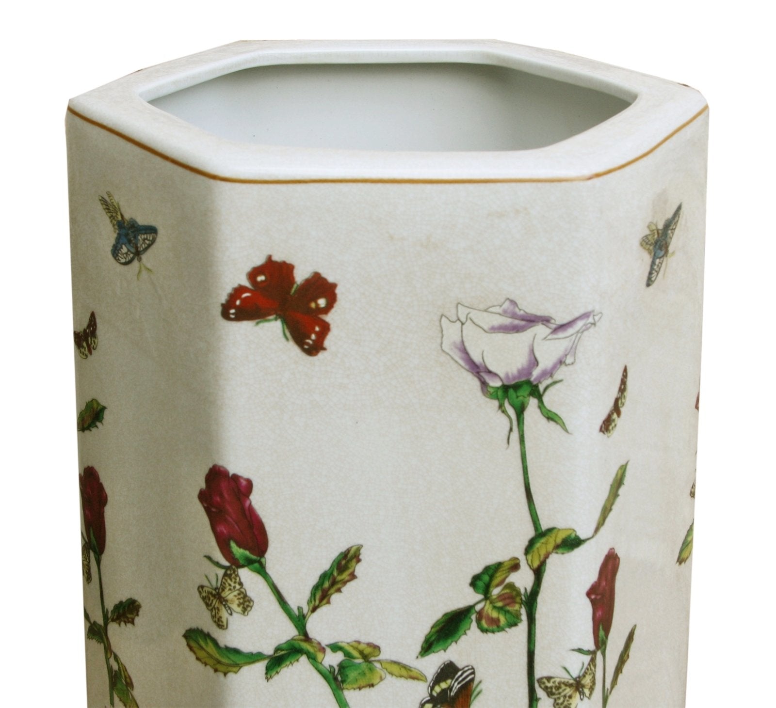 Eleanoras Ceramic Hexagonal Umbrella Stand With Butterfly Design 