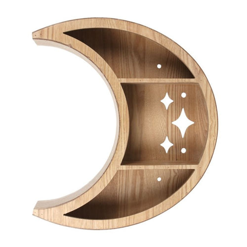 Natural wood Crescent Moon Shelf with star cut-outs