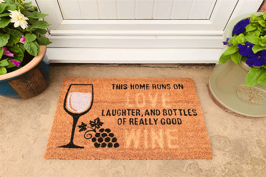 WINE GLASS & LOVE COIR DOORMAT Doormats from Eleanoras