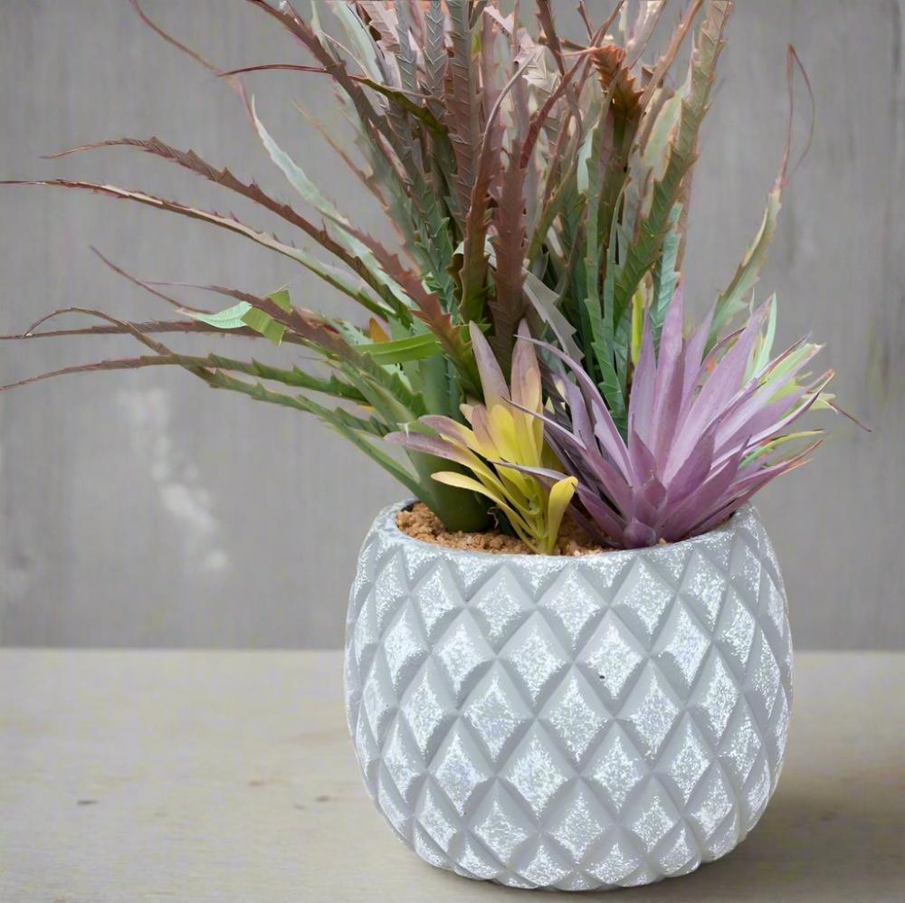 Eleanoras SUCCULENTS IN LARGE LATTICE GREY POT Artificial Plants