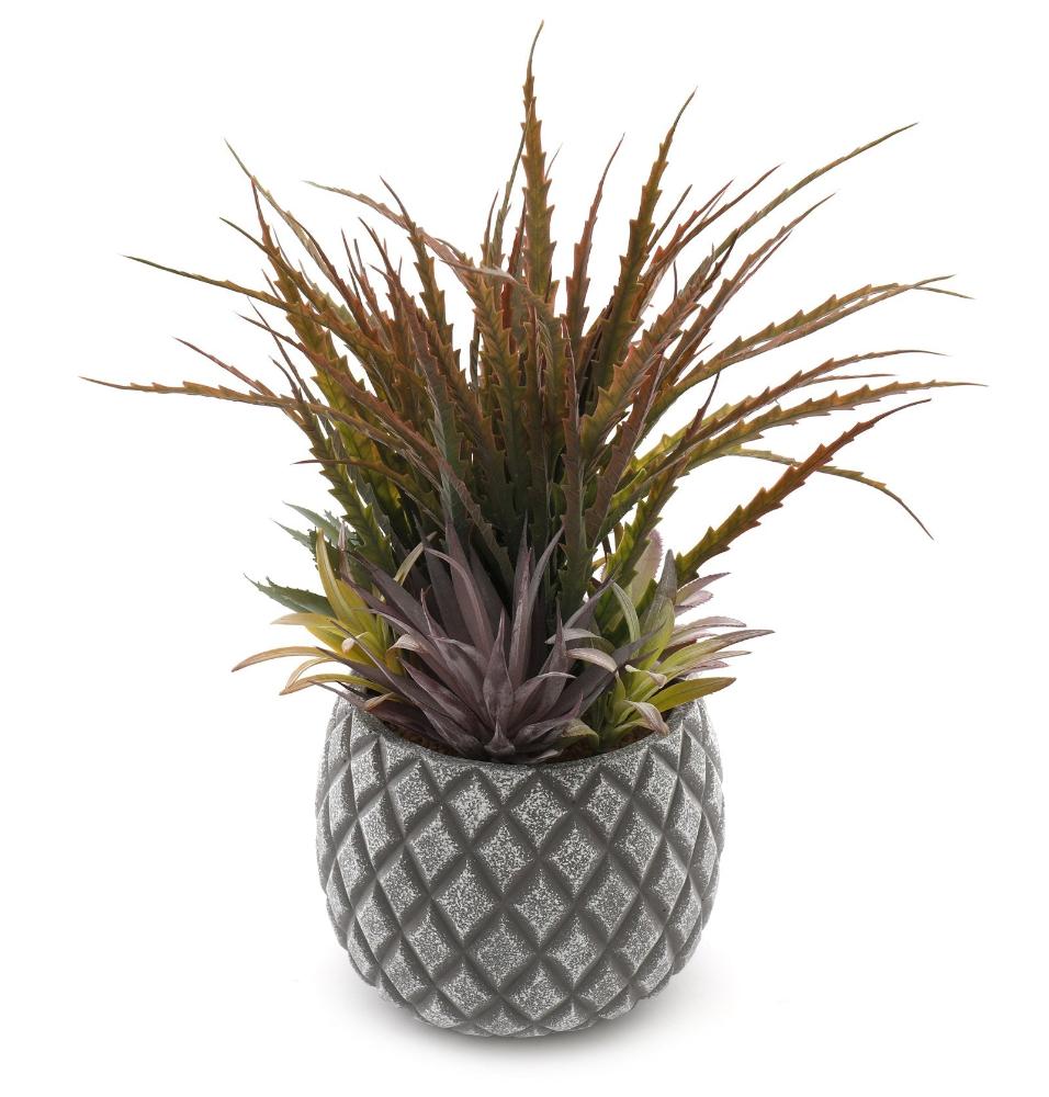 Eleanoras SUCCULENTS IN LARGE LATTICE GREY POT Artificial Plants