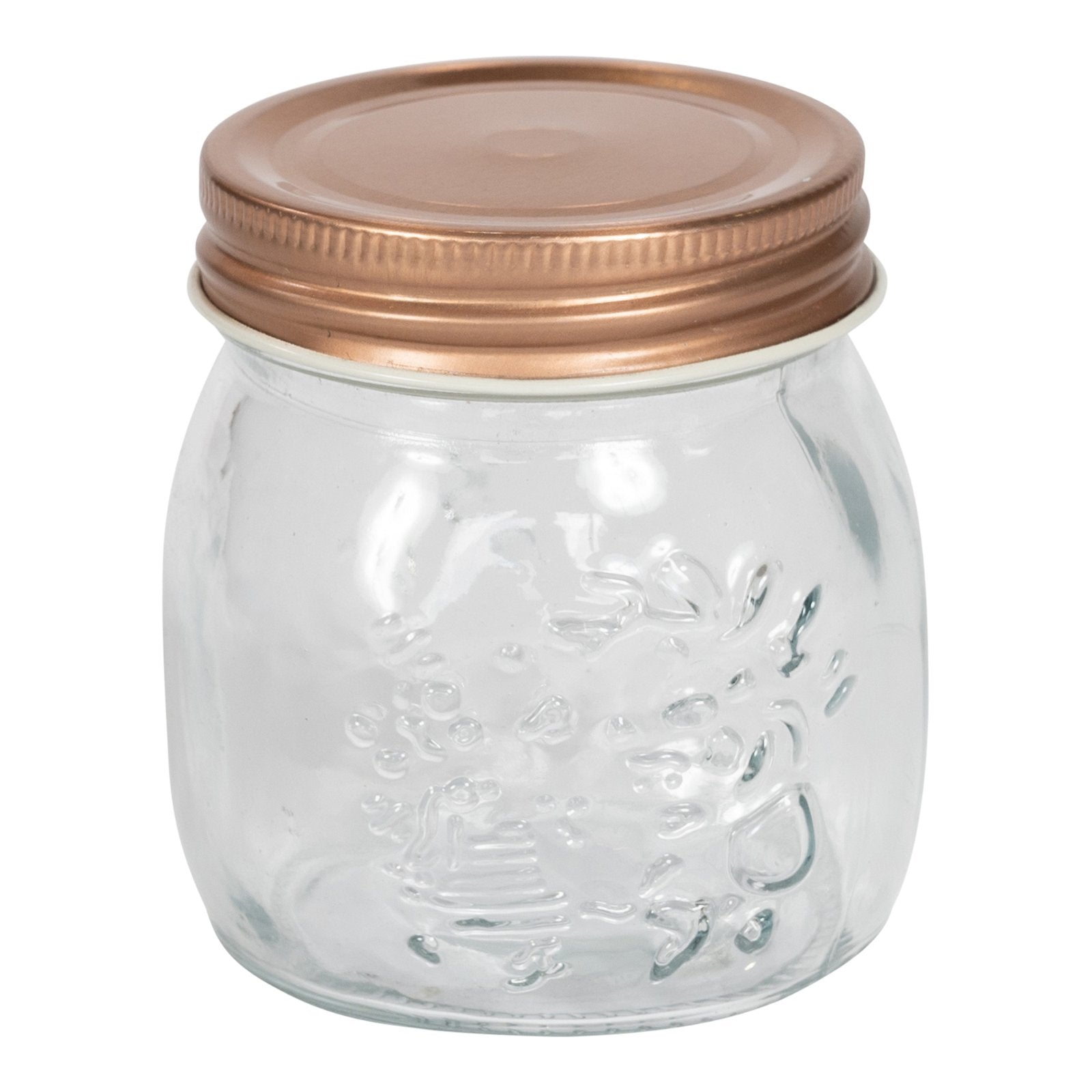 Eleanoras Kitchen Glass Embossed Storage Jar With Copper Screw Lid - Large 