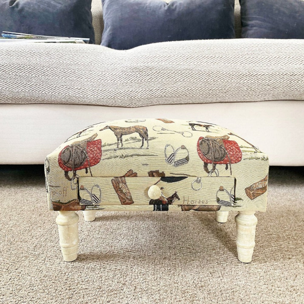 Eleanoras EQUESTRIAN FABRIC FOOTSTOOL WITH DRAWER FOOTSTOOLS