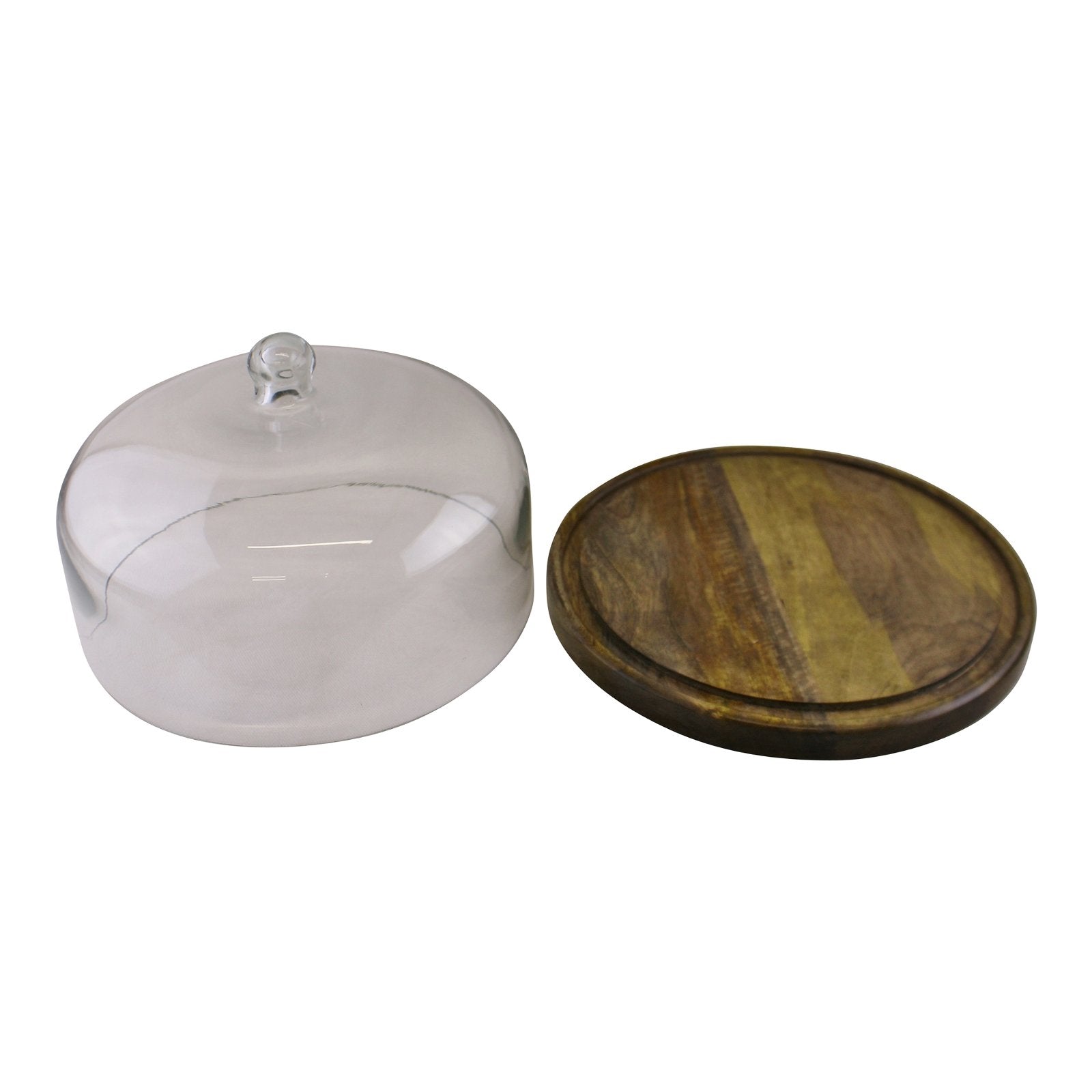 Eleanoras MANGO WOOD CAKE STAND WITH GLASS DOME Cake Stands