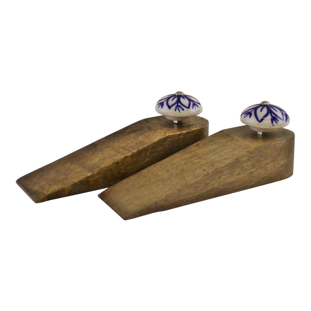 Eleanoras Set Of 2 Wooden Door Wedges With Ceramic Knobs Door Stops