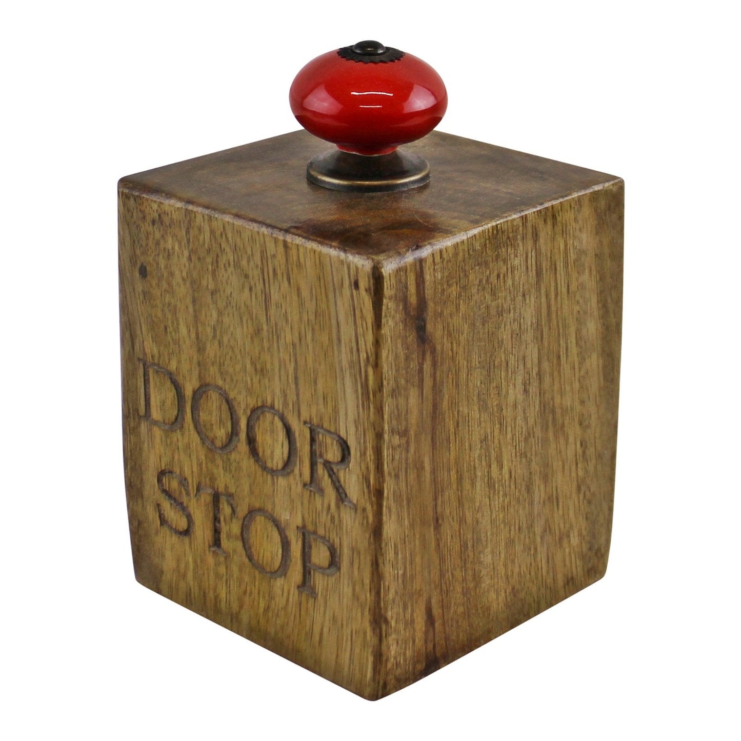 Eleanoras MANGO WOOD DOOR STOP WITH RED CERAMIC KNOB Door Stops