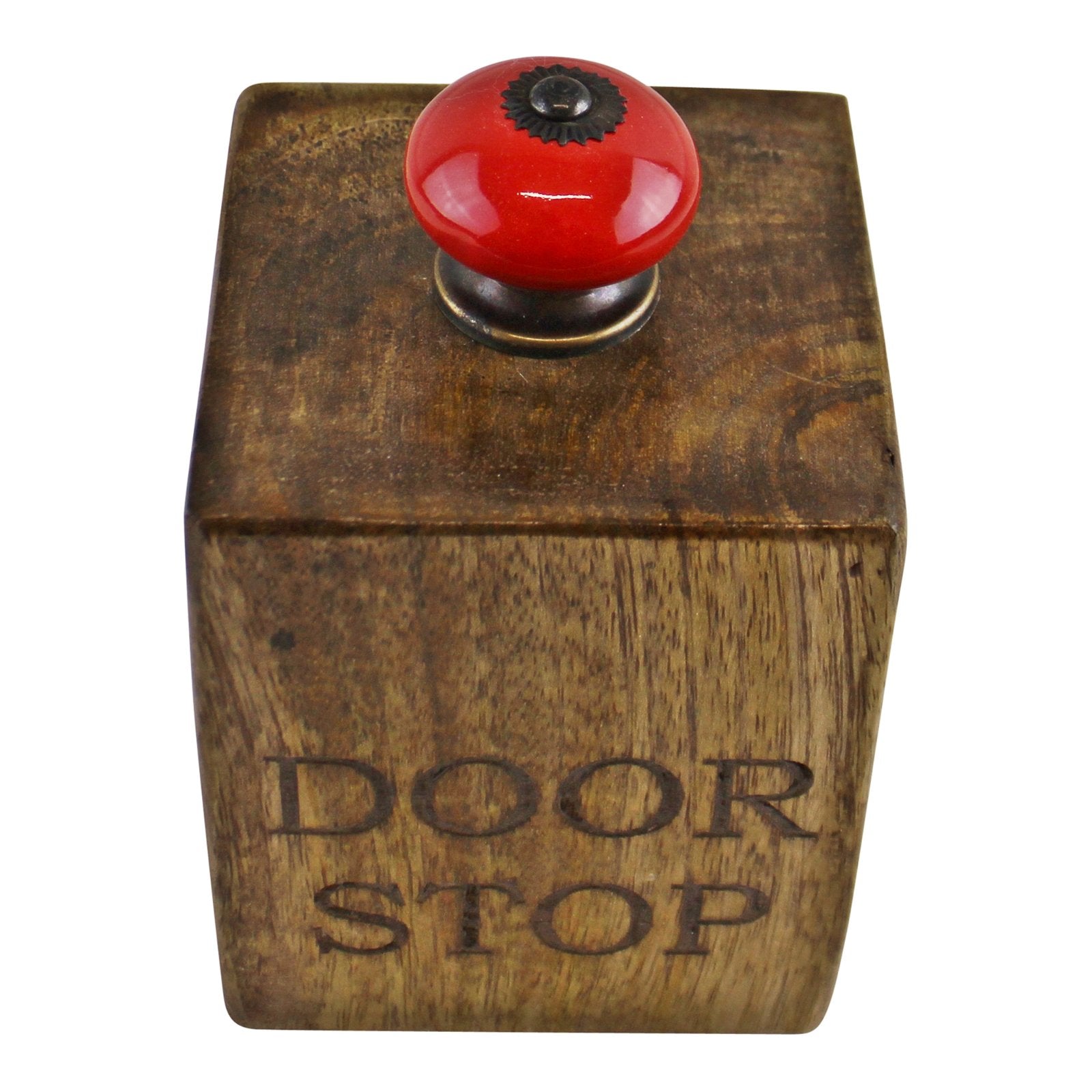 Eleanoras MANGO WOOD DOOR STOP WITH RED CERAMIC KNOB Door Stops