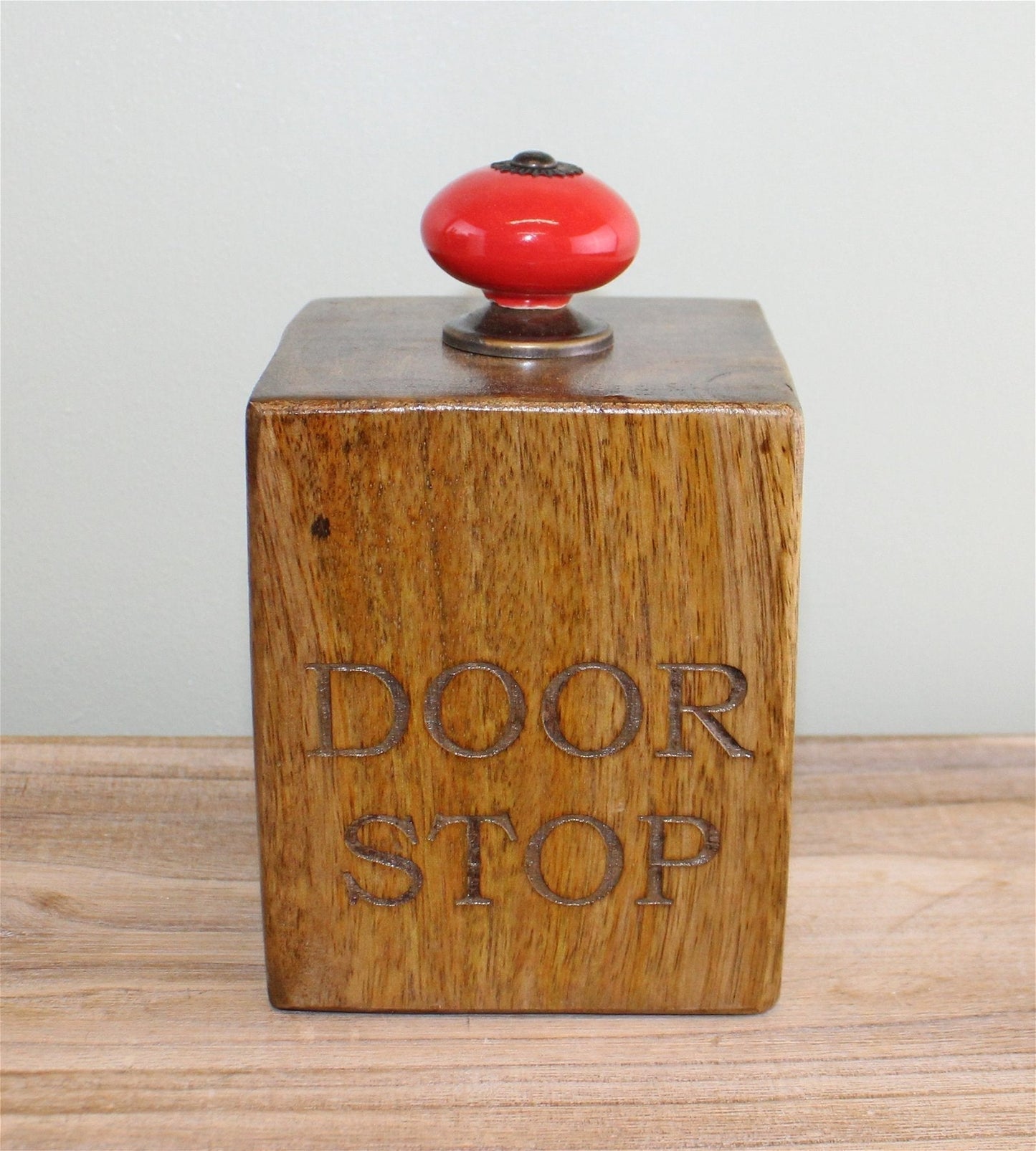 Eleanoras MANGO WOOD DOOR STOP WITH RED CERAMIC KNOB Door Stops