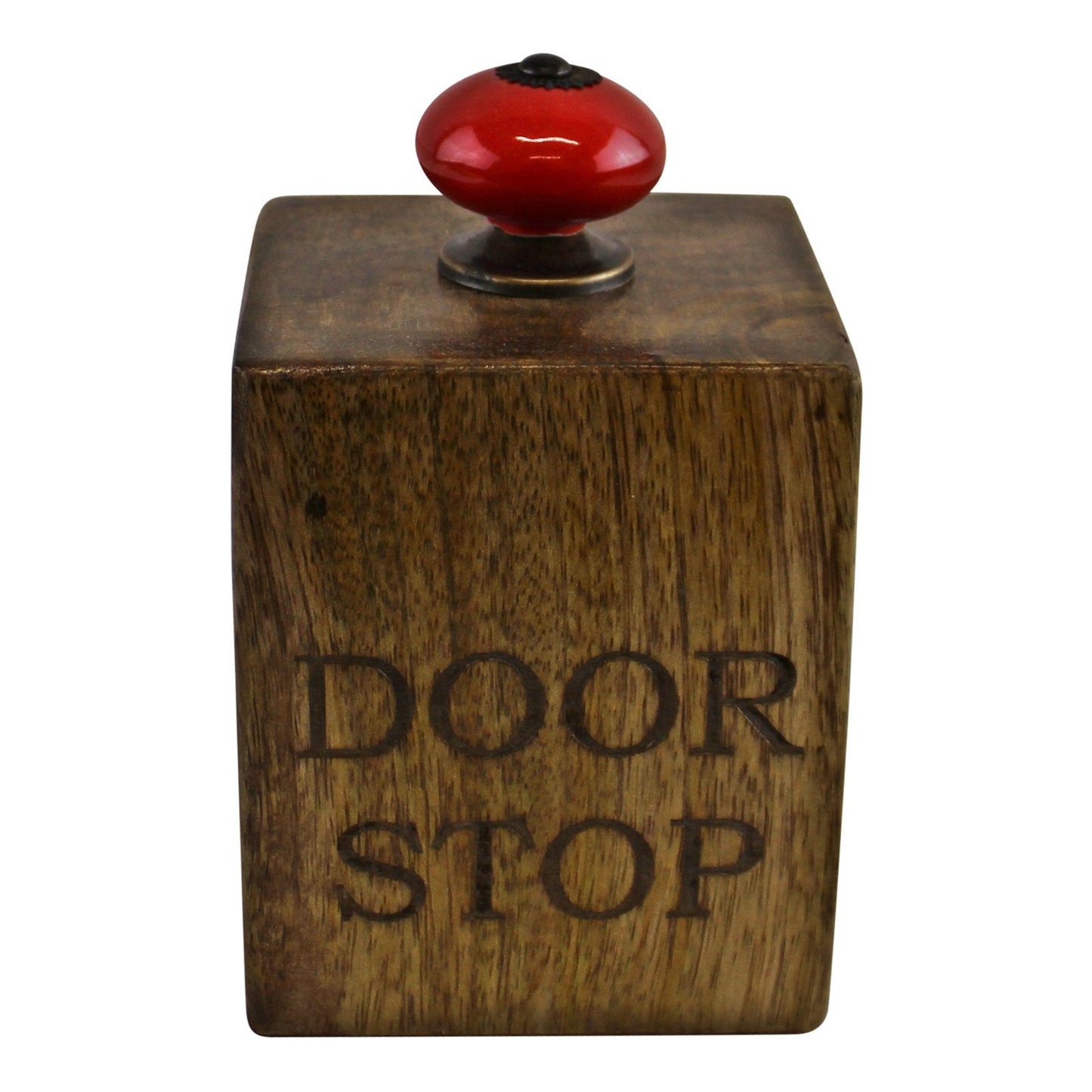 Eleanoras MANGO WOOD DOOR STOP WITH RED CERAMIC KNOB Door Stops