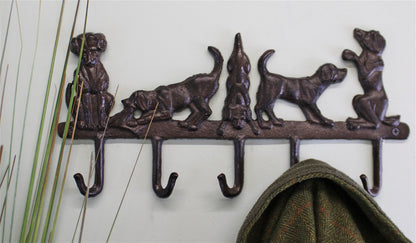 Eleanoras Rustic Cast Iron Wall Hooks, Playful Dog Design With 5 Hooks 