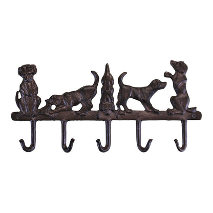 Eleanoras Rustic Cast Iron Wall Hooks, Playful Dog Design With 5 Hooks 