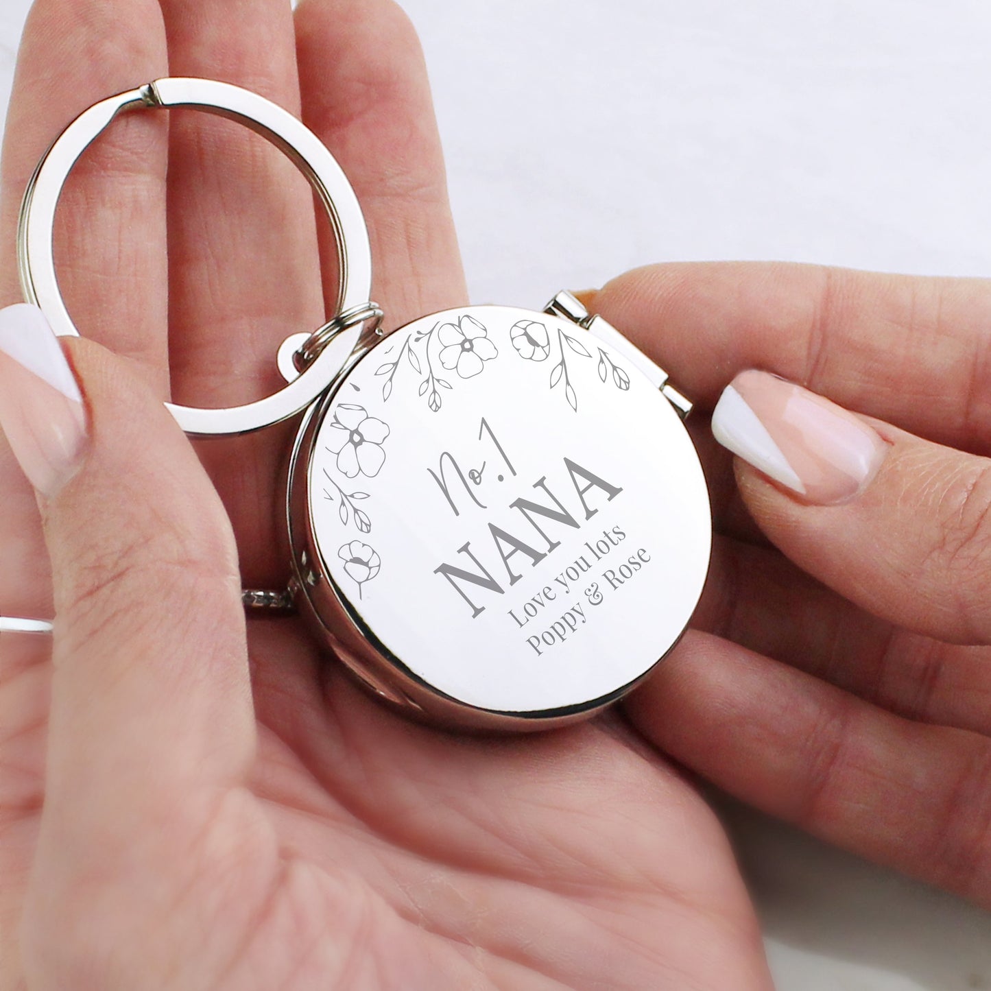 Personalised Floral Round Photo Frame Keyring KEYRINGS from Eleanoras