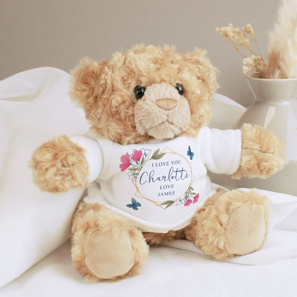 GEOMETRIC FLORAL PERSONALISED TEDDY BEAR PLUSH from Eleanoras