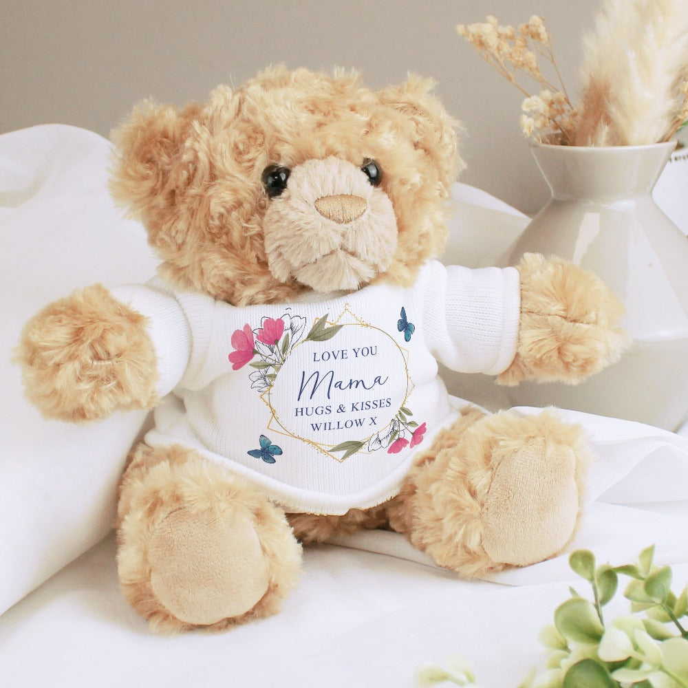 GEOMETRIC FLORAL PERSONALISED TEDDY BEAR PLUSH from Eleanoras