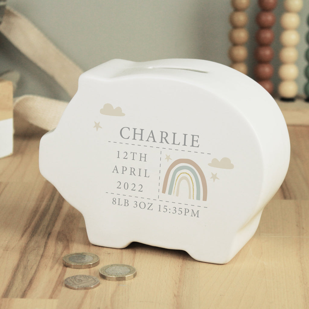 Eleanoras Rainbow Personalised Piggy Bank Money Boxes