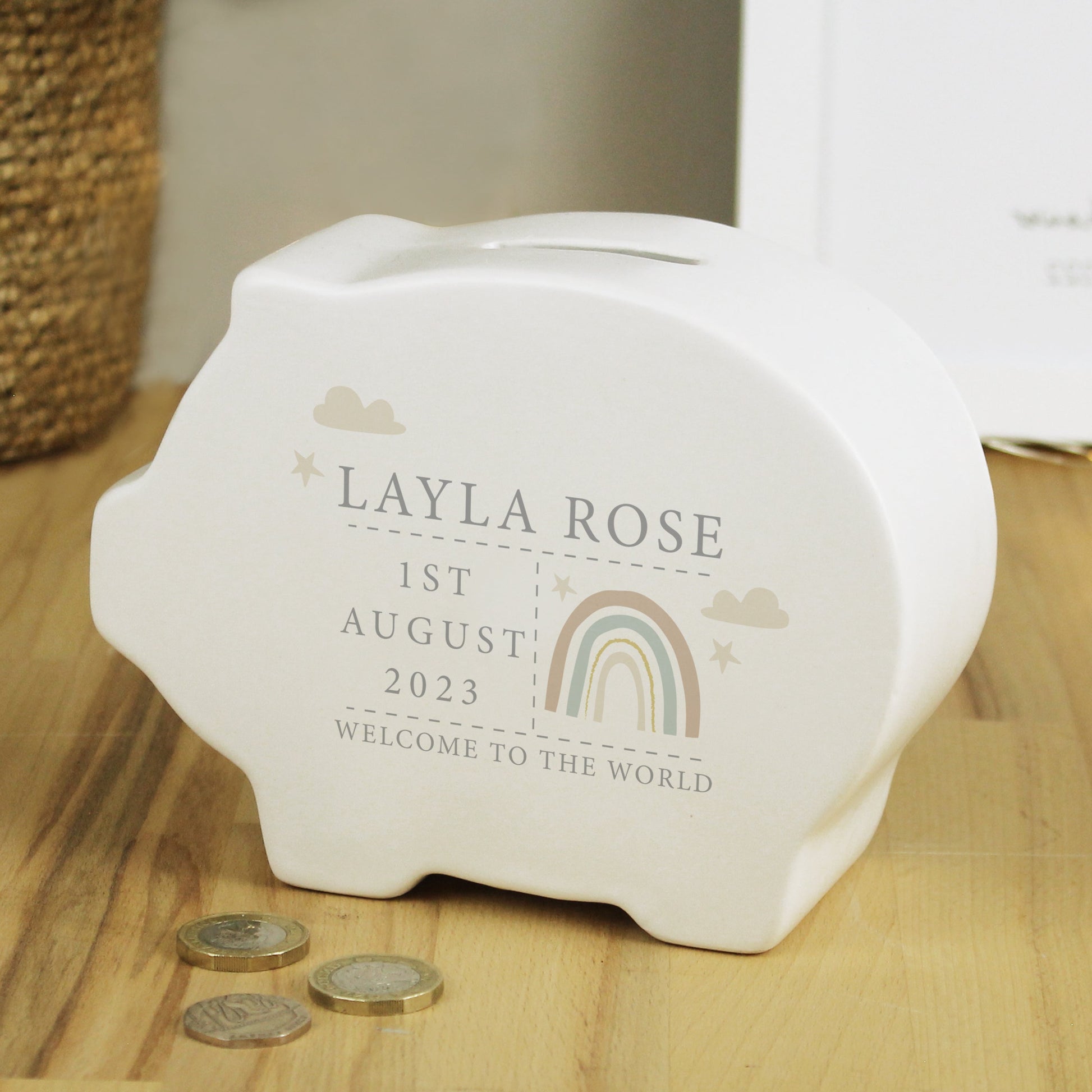 Eleanoras RAINBOW PERSONALISED PIGGY BANK MONEY BOXES