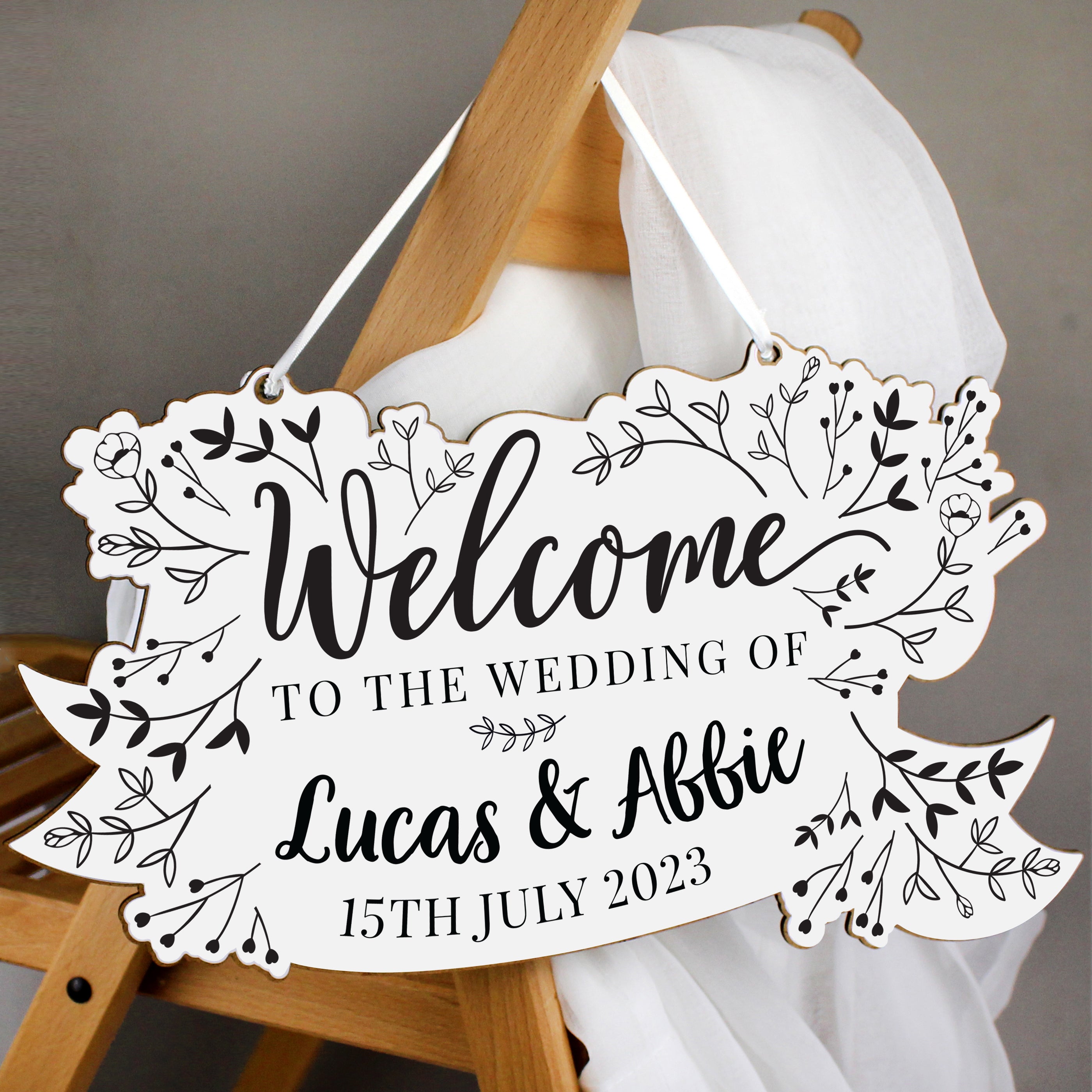 Eleanoras Personalised Monochrome Wedding  Hanging Decoration 