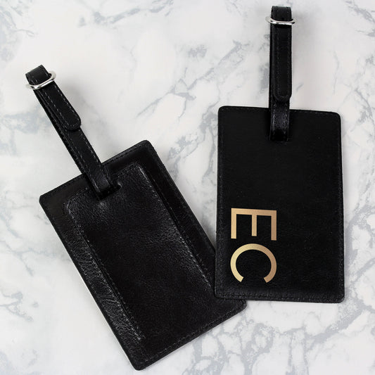 Personalised Gold Initials Black Luggage Tag Luggage Tags from Eleanoras