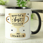 Eleanoras Personalised World's Best Teacher Trophy Black Handled Mug Mugs