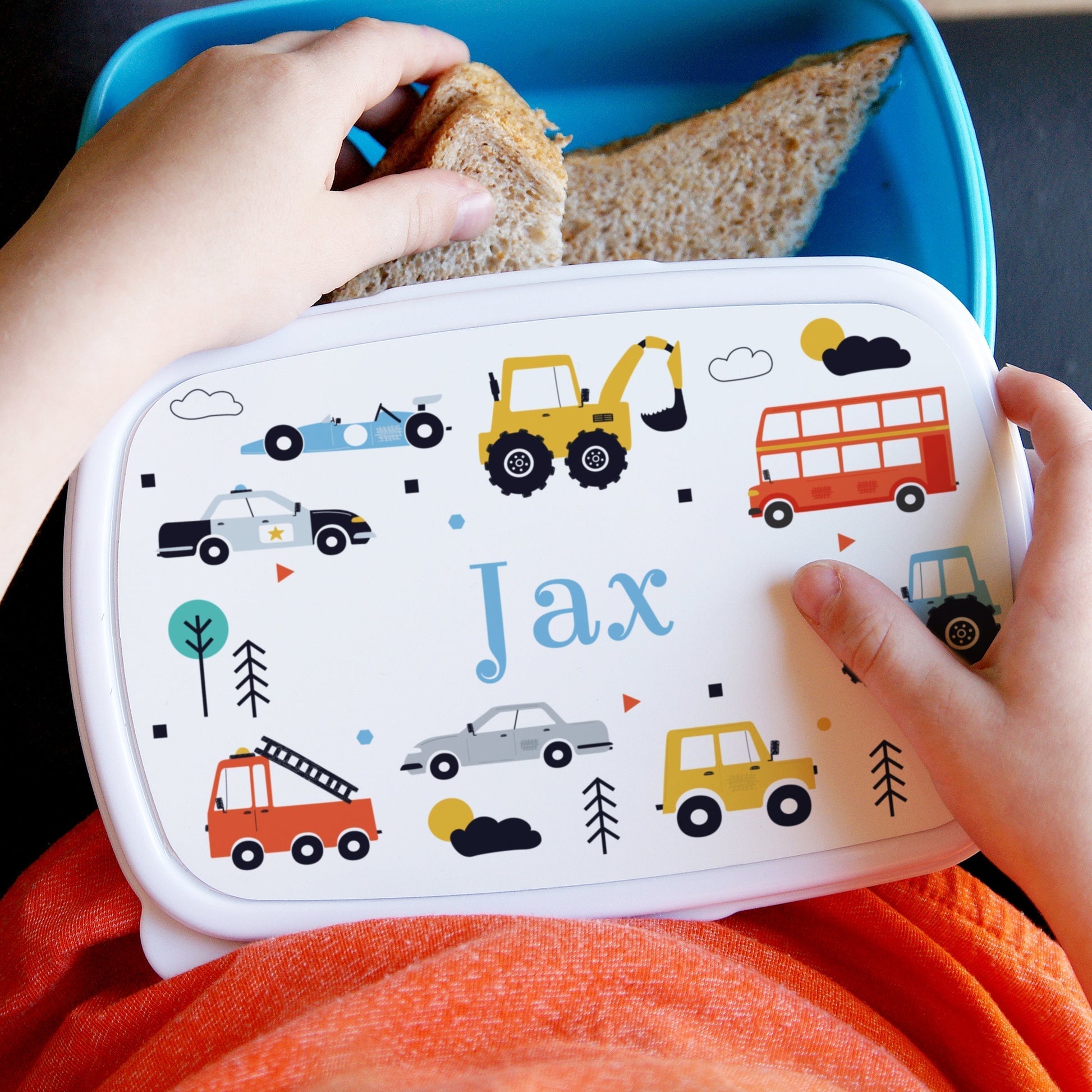 Eleanoras VEHICLES PERSONALISED BLUE LUNCH BOX Lunch Boxes