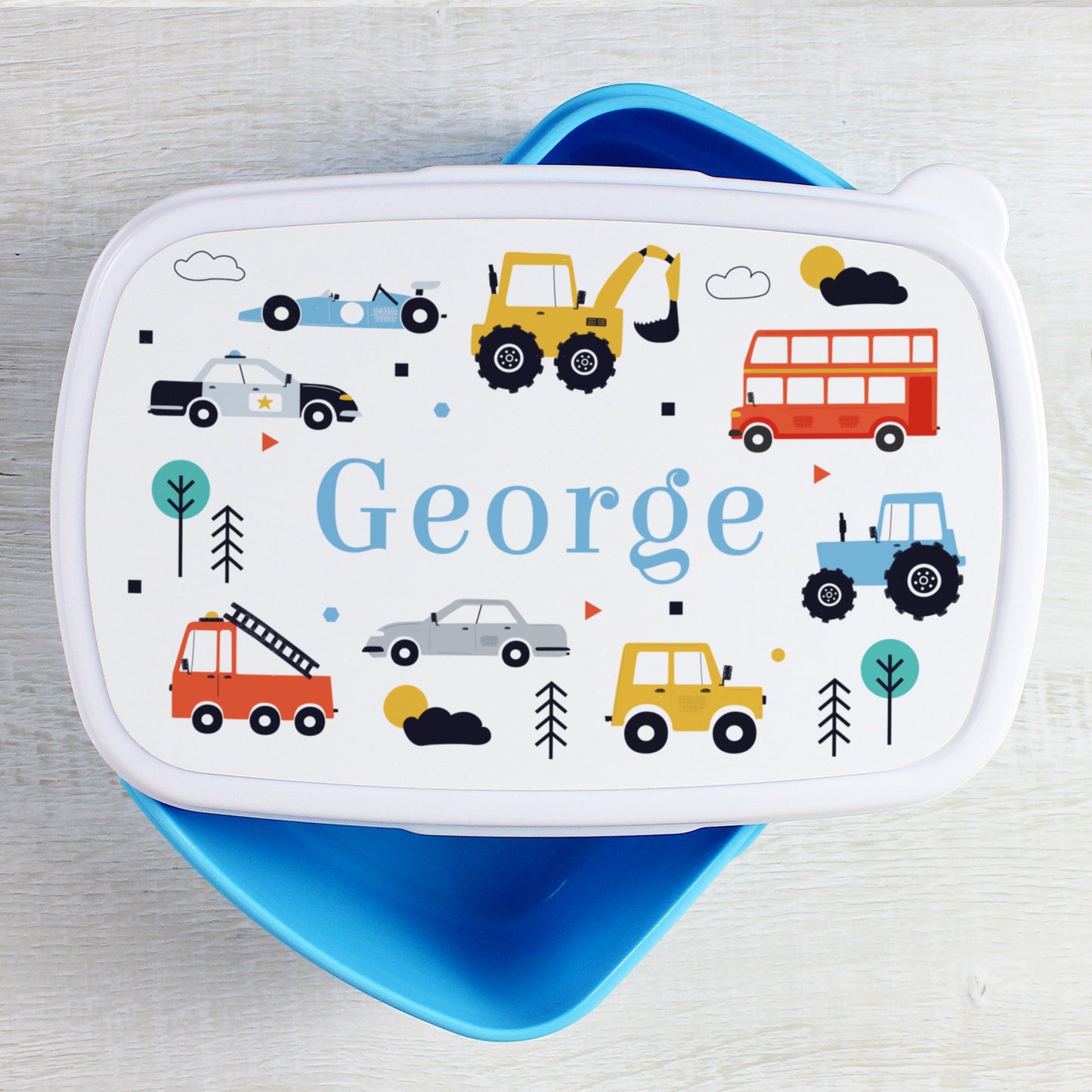 Eleanoras VEHICLES PERSONALISED BLUE LUNCH BOX Lunch Boxes