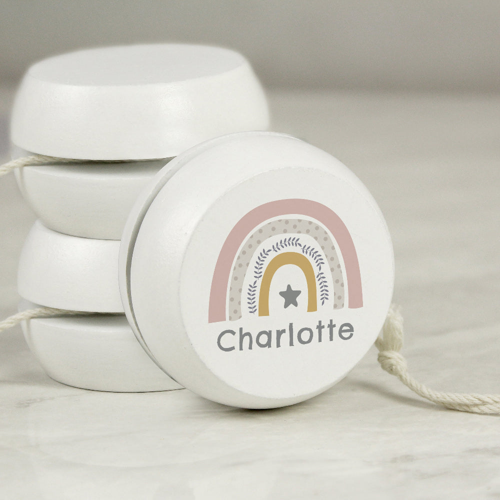 Eleanoras Personalised Rainbow White Wooden Yoyo Keepsakes