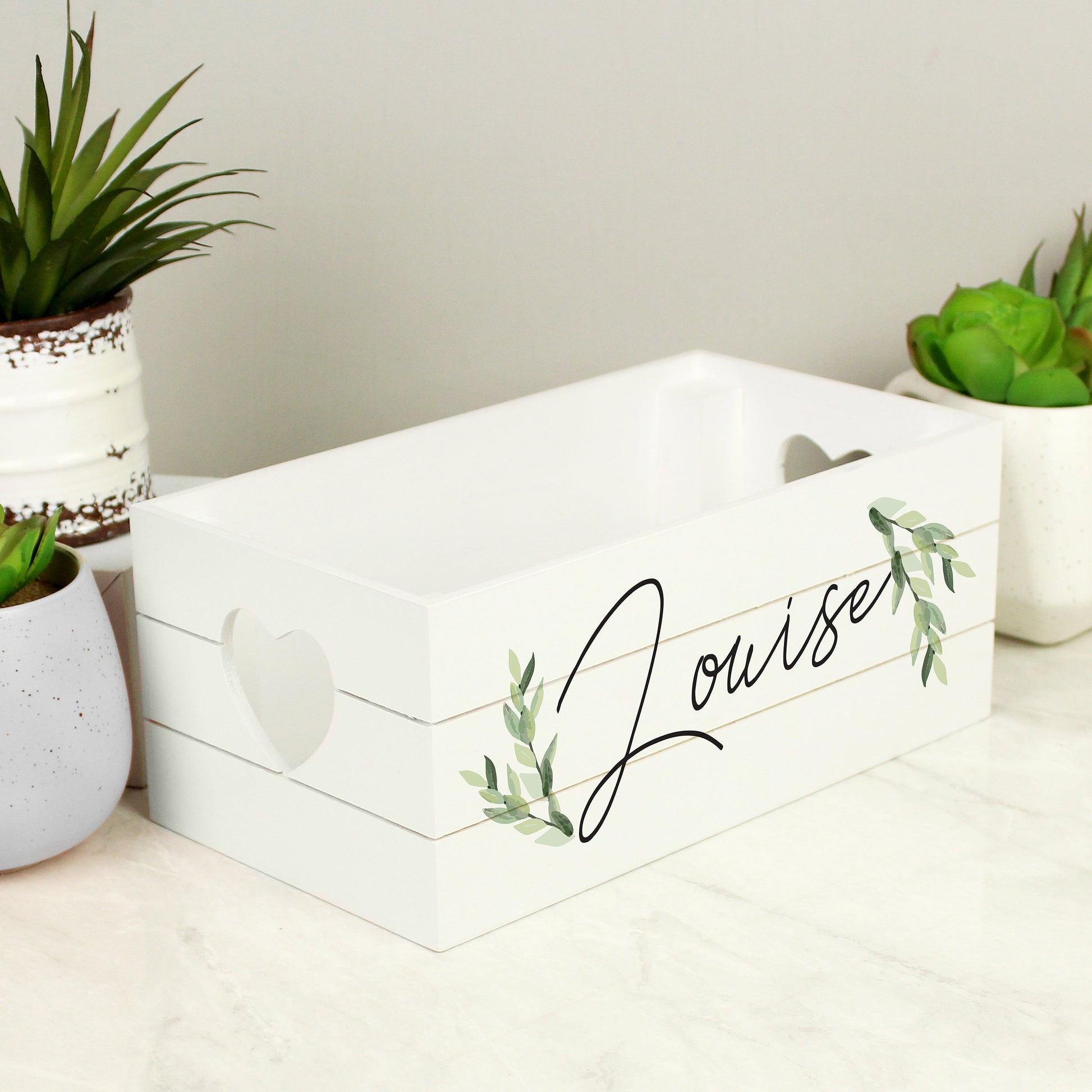 BOTANICAL PERSONALISED WHITE WOODEN CRATE