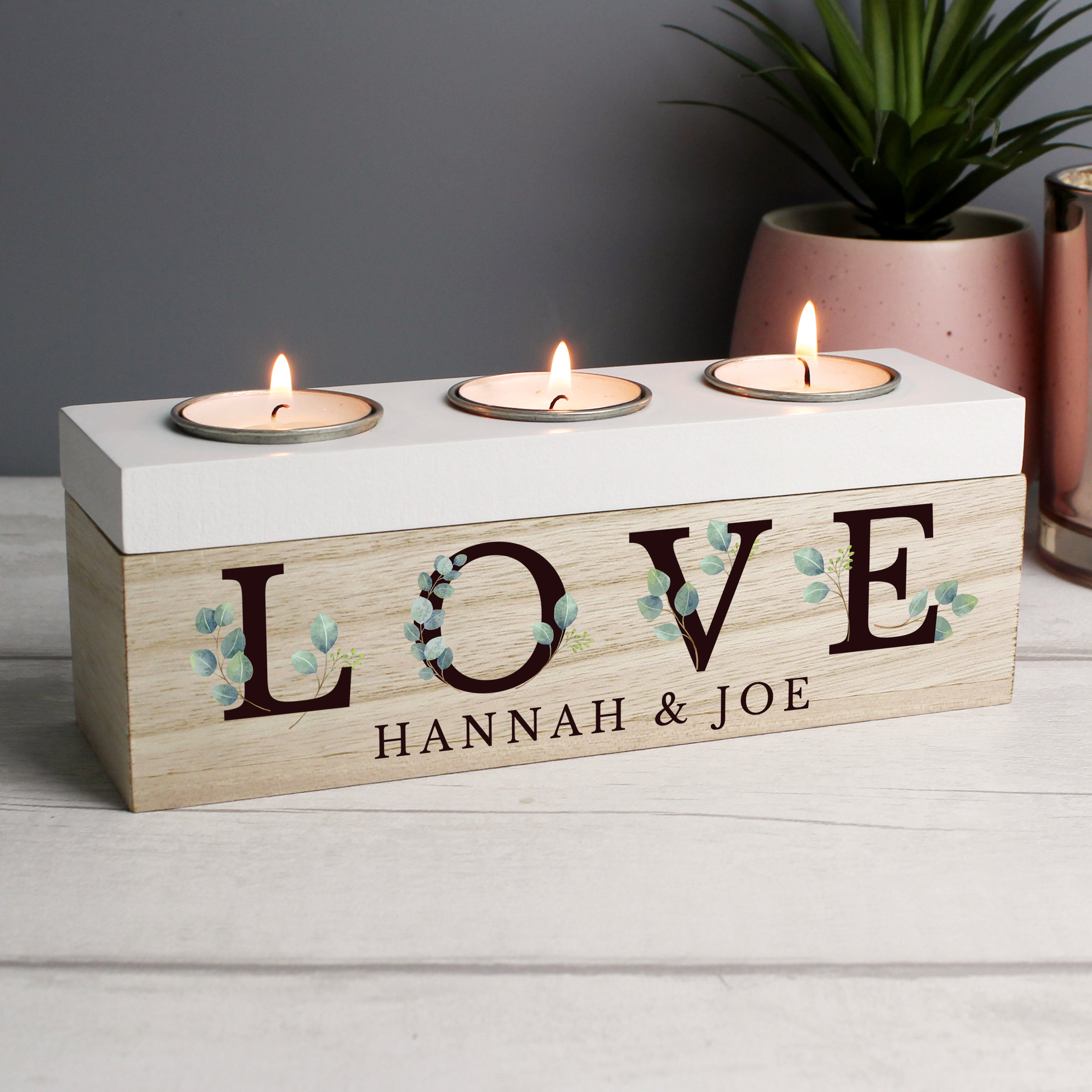 Eleanoras Personalised Botanical Triple Tea Light Box Candle Holders
