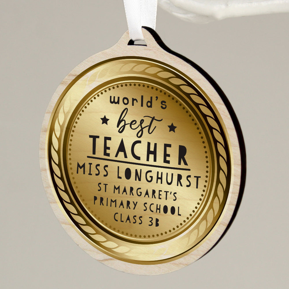 Eleanoras Personalised Worlds Best Teacher Round Wooden Medal Keepsakes