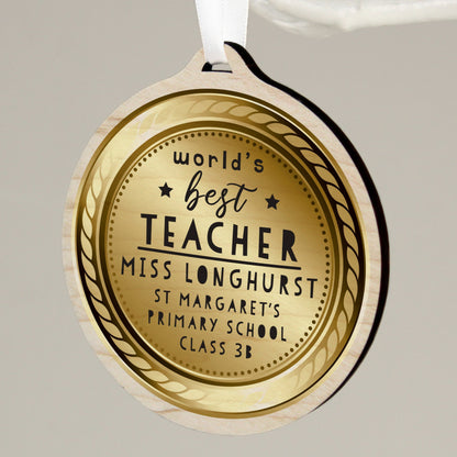 WORLDS BEST TEACHER PERSONALISED MEDAL