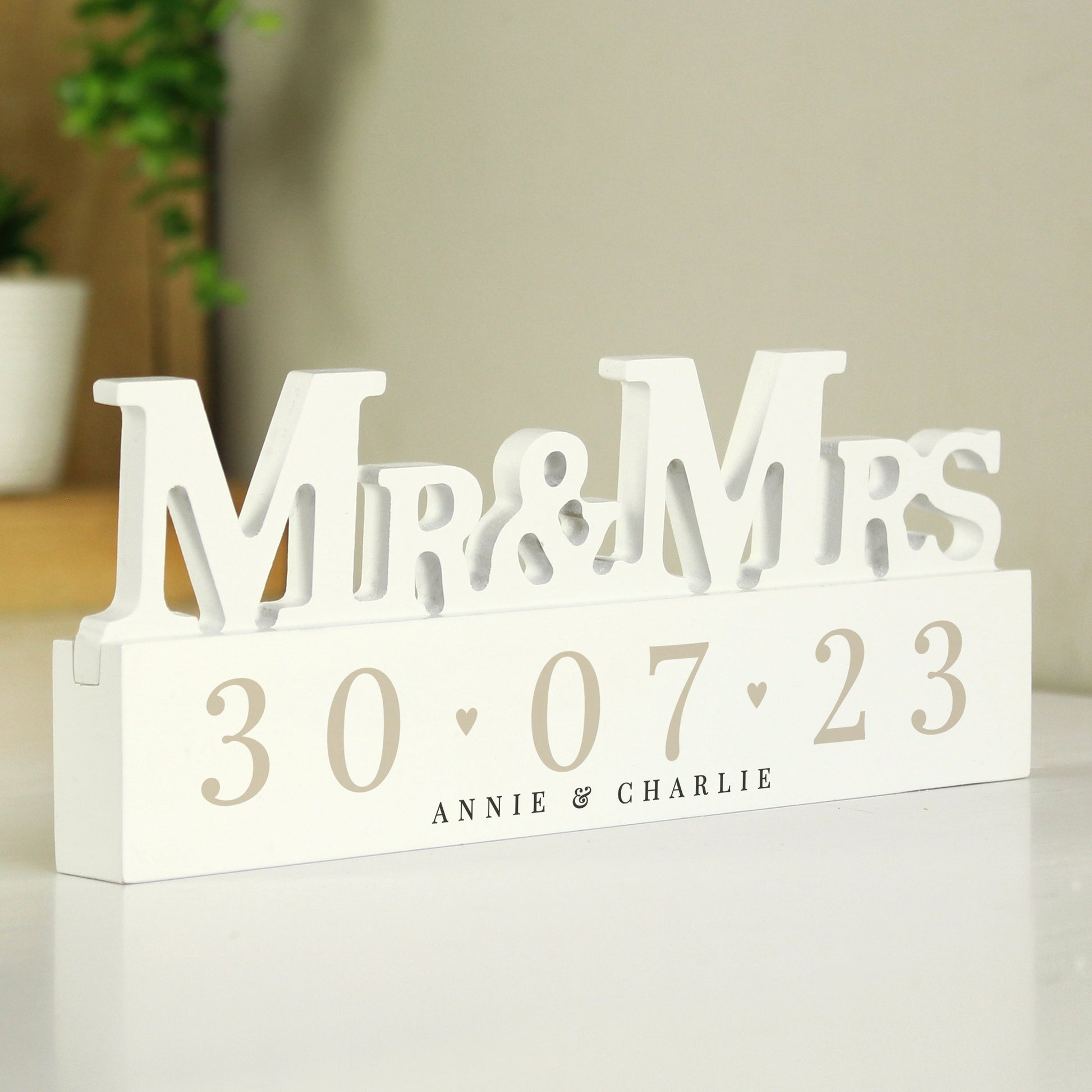 Eleanoras Personalised Big Date Wooden Mr & Mrs Ornament 