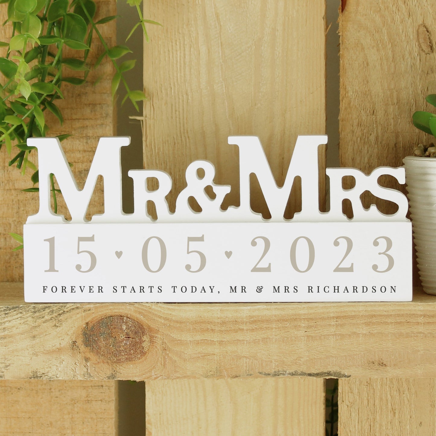 Eleanoras Personalised Big Date Wooden Mr & Mrs Ornament 